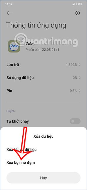 Xóa bộ nhớ đệm Zalo