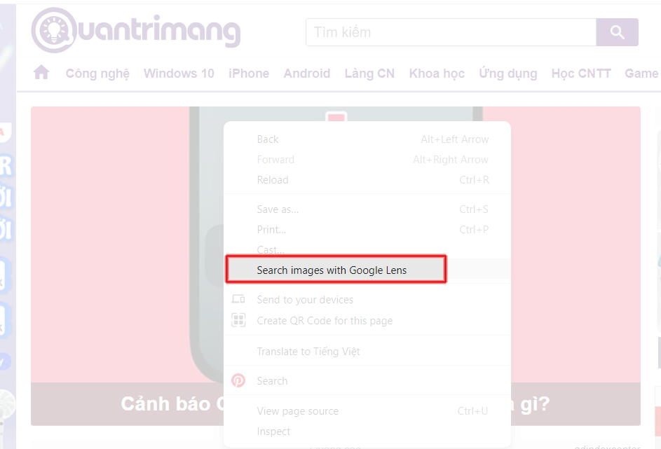 Chọn Search images with Google Lens