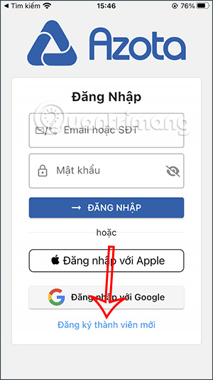 Đăng ký tài khoản Azota trên điện thoại