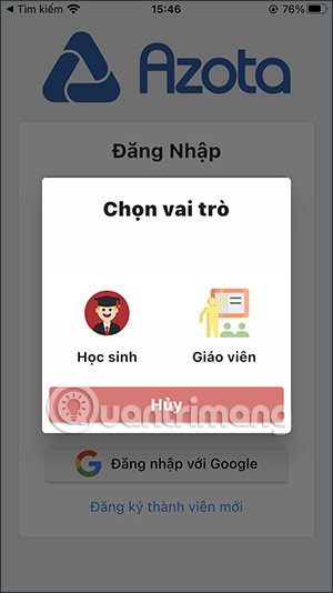 Chọn kiểu tài khoản Azota