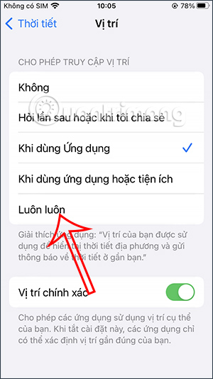 Dùng vị trí trên Thời tiết