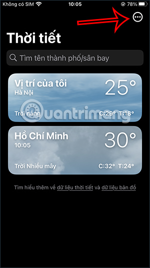 Chỉnh ứng dụng Thời tiết