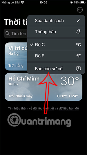 Báo cáo sự cố thời tiết trên iPhone