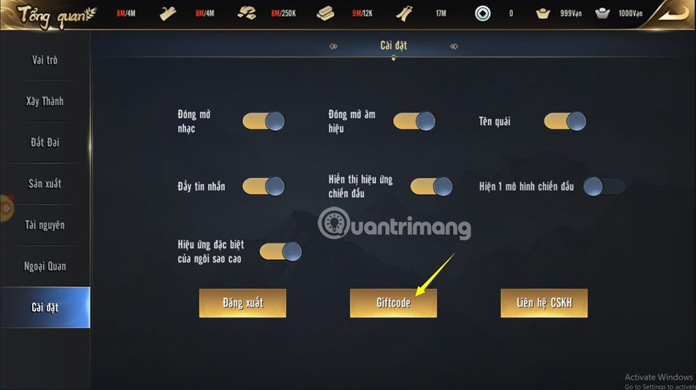 Hướng dẫn nhập code Đại Tần Chiến Quốc
