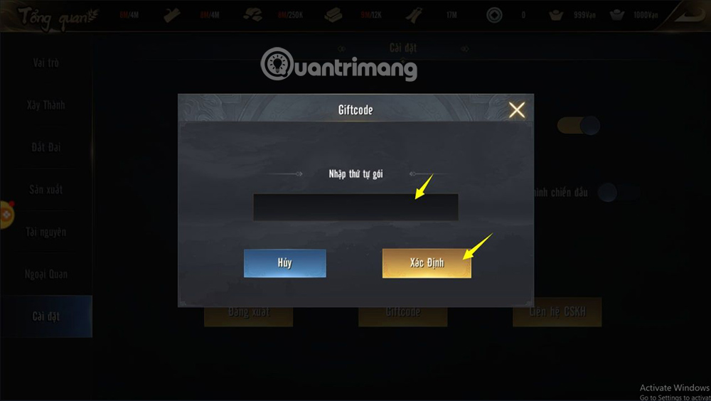 Hướng dẫn nhập code Đại Tần Chiến Quốc