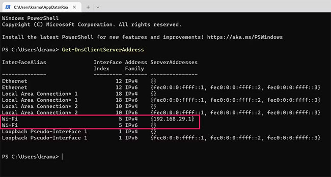 Xem DNS server trong Windows PowerShell
