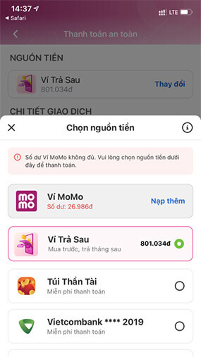 Chọn Ví trả sau trên MoMo