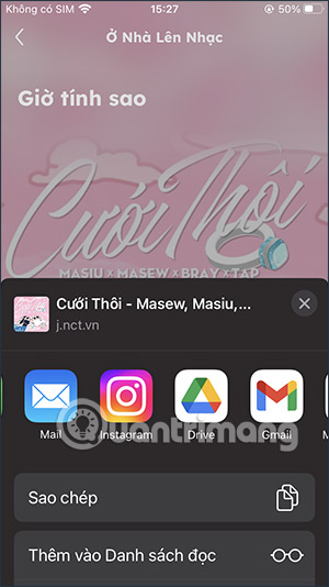 Tùy chọn chia sẻ bài hát trên Nhaccuatui