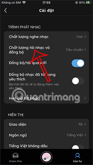 Đổi chất lượng nhạc tải trên Nhaccuatui
