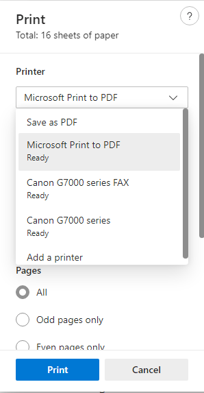 Chọn Microsoft Print to PDF làm máy in