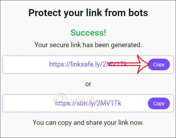 Link rút gọn trên LinkSafe