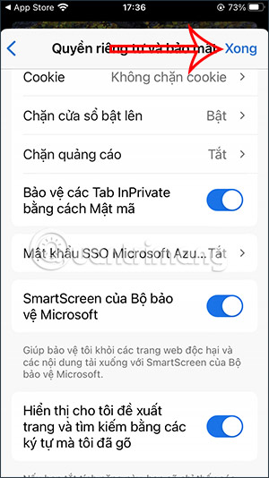Lưu thiết lập