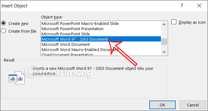 Chọn Microsoft Word 97 – 2003 Document