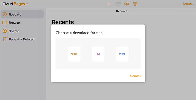 Các định dạng file khác nhau trong iCloud Pages