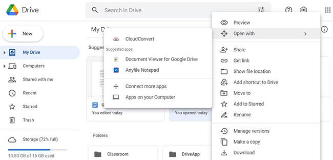 Tùy chọn CloudConvert của Google Drive