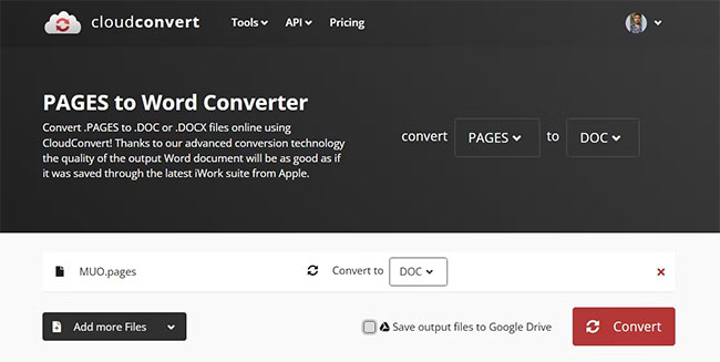 Tùy chọn chuyển đổi của CloudConvert