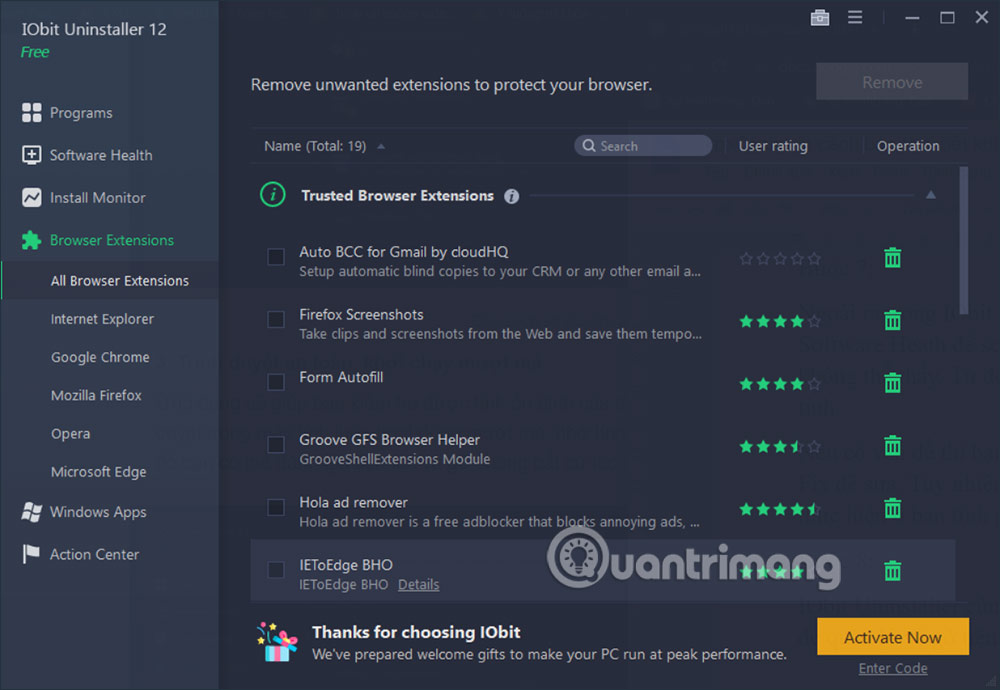 Xóa tiện ích trên IObit Uninstaller