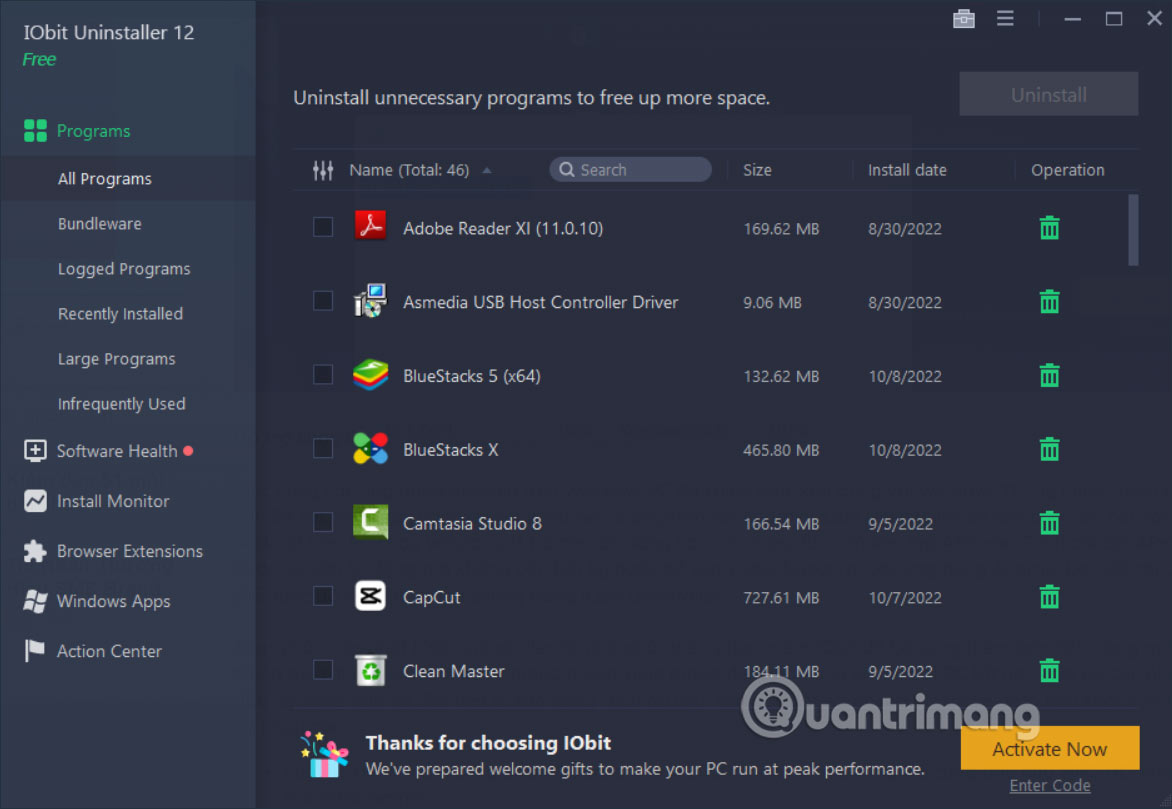 Giao diện IObit Uninstaller