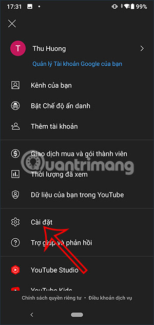 Cài đặt YouTube