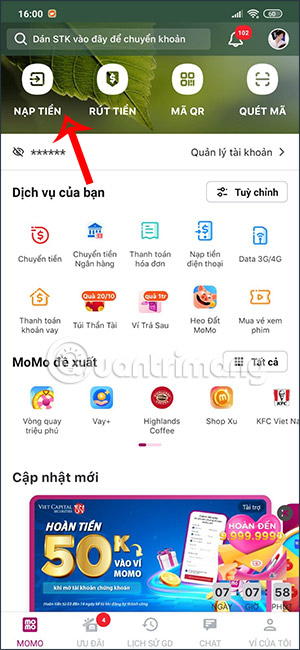 Dịch vụ nạp và rút tiền MoMo