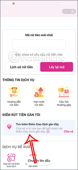 Tìm điểm giao dịch của MoMo