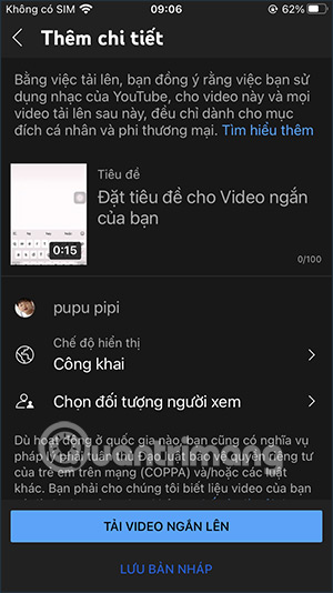Giao diện chỉnh video YouTube Shorts