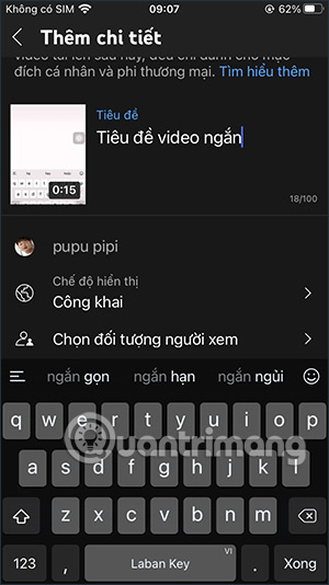 Nhập tên video YouTube Shorts