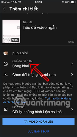Chế độ hiển thị video YouTube Shorts