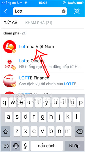 Tìm kiếm tài khoản Zalo OA Lotteria