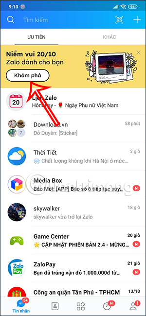 Khám phá nội dung trên Zalo