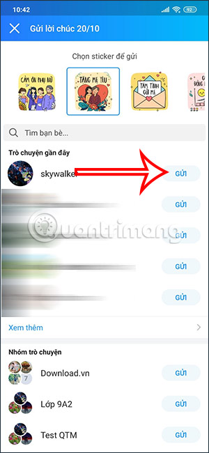 Gửi sticker Zalo 20/10