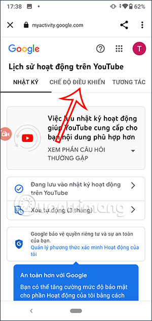 Chế độ điều khiền trên YouTube