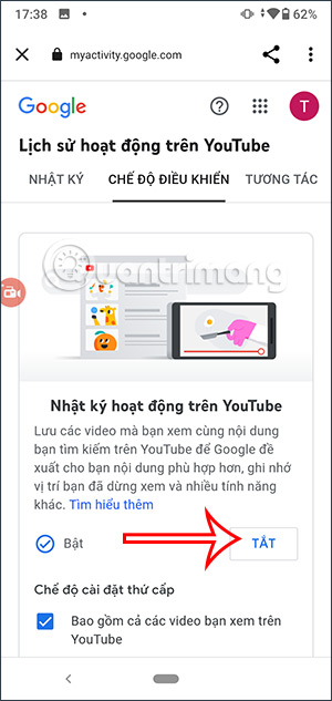 Dừng nhật ký YouTube