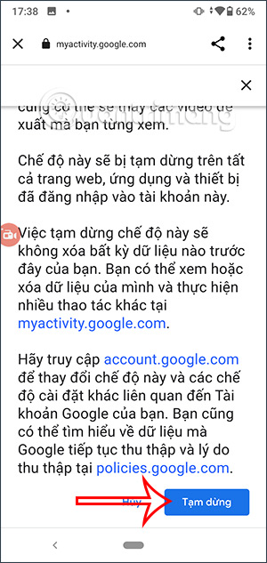 Tắt nhật ký YouTube