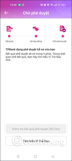 Chờ xét duyệt Ví trả sau trên MoMo