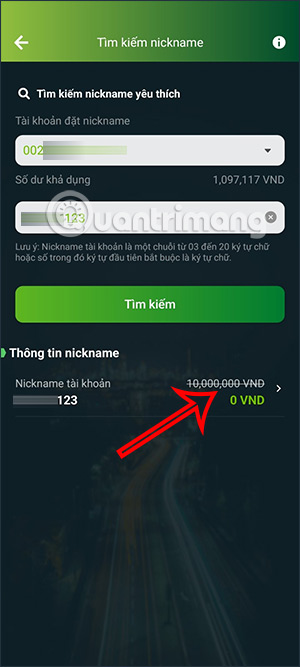 Mức phí nickname Vietcombank