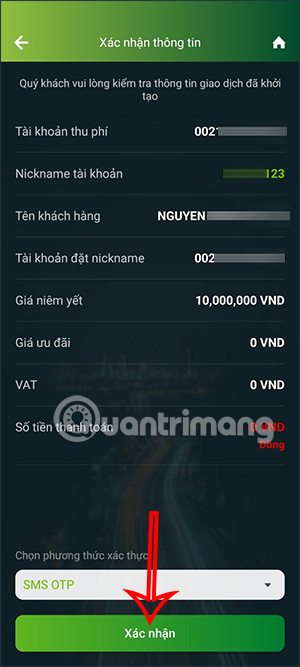 Xác nhận nickname Vietcombank
