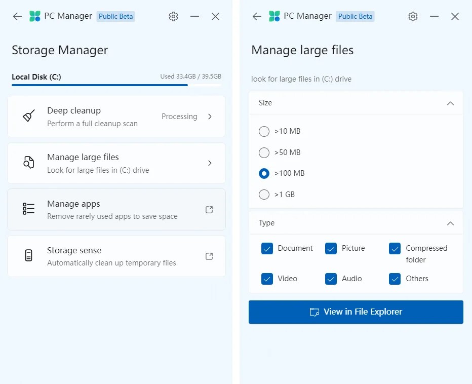 Tính năng Storage Manager