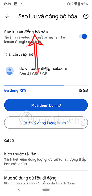 Chế độ Sao lưu đồng bộ Google Photos