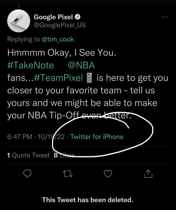 Dòng trạng thái đăng trên tài khoản Google Pixel US bằng iPhone hôm 19/10. Ảnh: Twitter/ianzelbo.