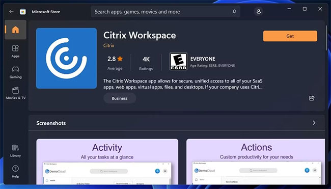Nút Get để tải Citrix Workspace