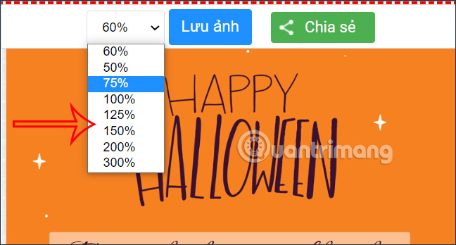 Chỉnh kích thước thiệp Halloween