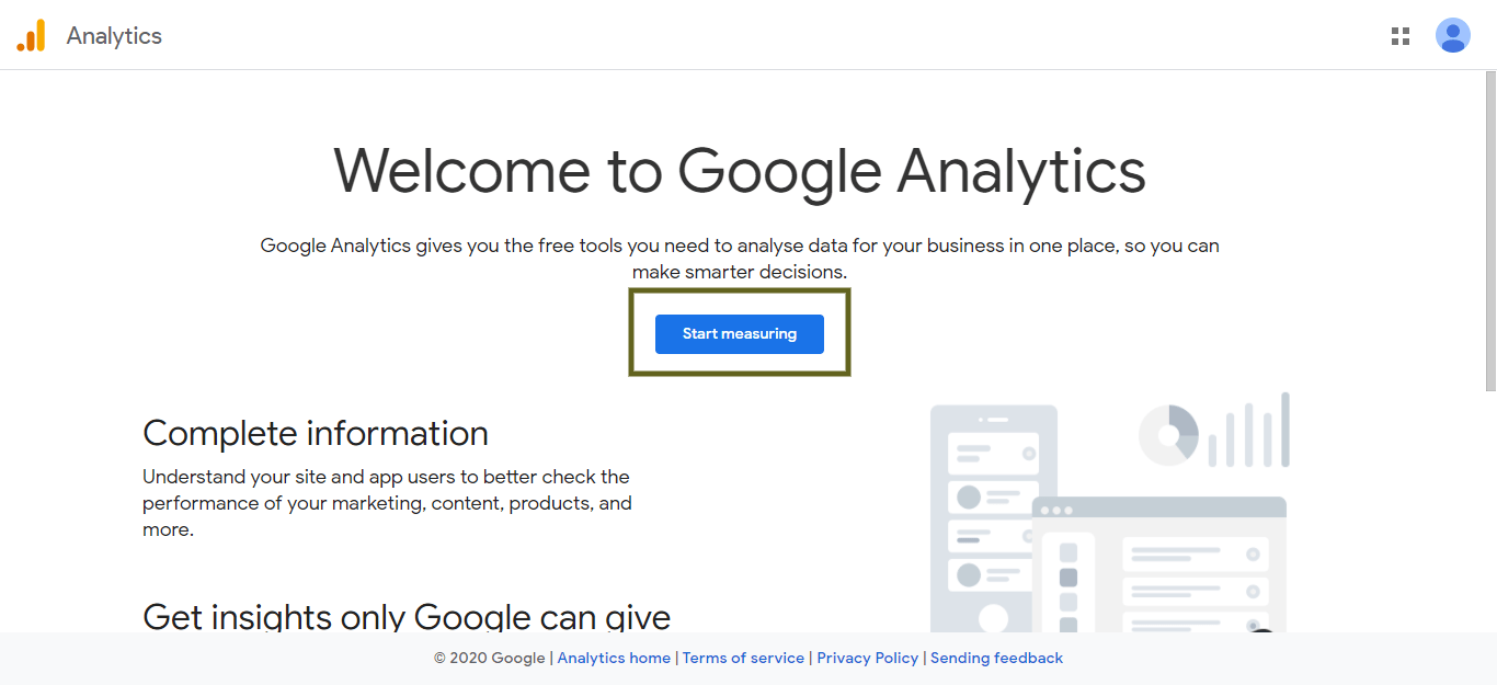 Màn hình chào mừng của Google Analytics
