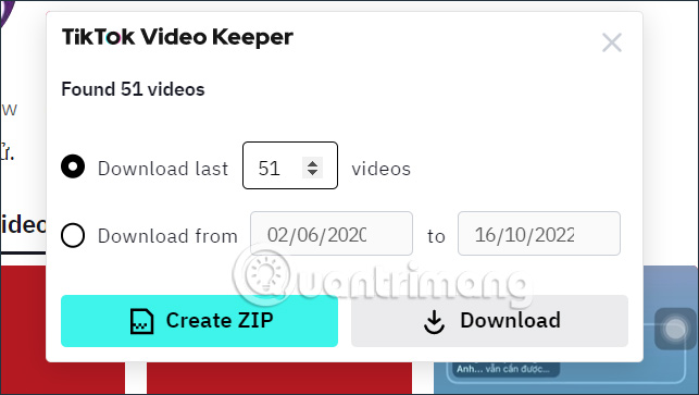 Chọn tải video TikTok của 1 tài khoản
