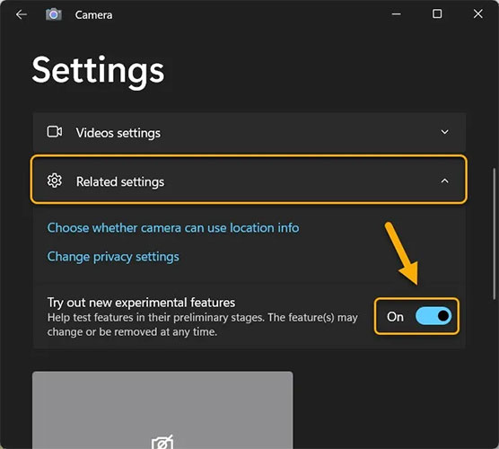Bật các tính năng thử nghiệm trong ứng dụng Windows Camera