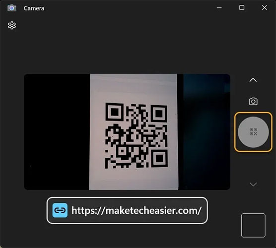 Ứng dụng Windows Camera quét mã QR