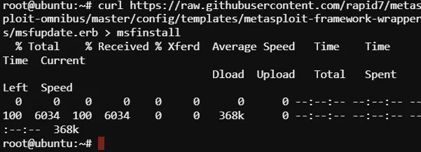 Chạy lệnh curl sau để tải xuống code nguồn Metasploit từ GitHub