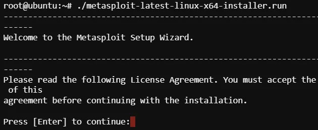 Điều khoản chấp nhận Metasploit Ubuntu Linux