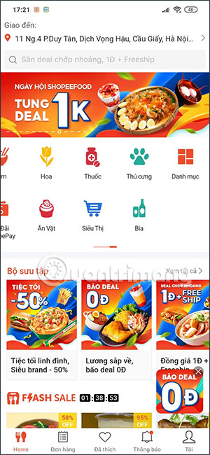 Giao diện ShopeeFood
