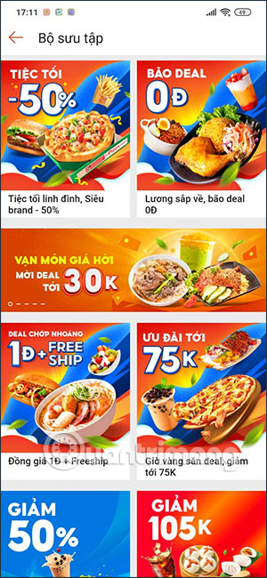 Các voucher trên ShopeeFood